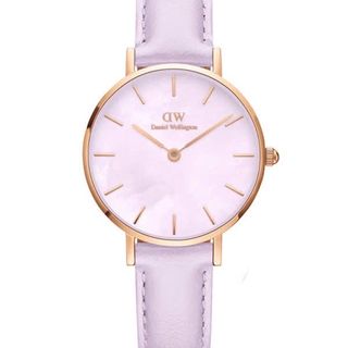 ĐỒNG HỒ NỮ CAO CẤP D WELLINGTON PETITE LAVENDER  DÂY DA MẶT TRÒN TÍM HỘP NƠ ĐỎ