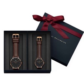 SET DANIEL W CAO CẤP COUPLE DA TRÒN SIZE NAM VÀ NỮ HỘP NƠ ĐỎ