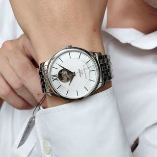 ĐỒNG HỒ NAM SIÊU CẤP TIXOT DÂY THÉP BẠC KÍNH SAPHIRE LỘ ĐÁY MÁY TỰ ĐỘNG