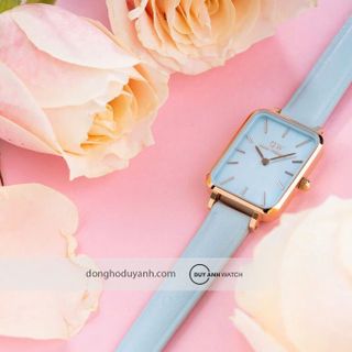 ĐỒNG HỒ NỮ CAO CẤP DANIEL W QUADRO BLUEBELL DÂY DA CN XANH XÀ CỪ HỘP NƠ ĐỎ