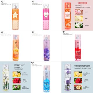 XỊT THƠM BODY MIST Victoria Fleur 236ml Victoria's Fleur SWEET SUMMER, 24K COCONUT, CONFETTI POP, VANILLE, ROSE, CERISIER, THE BLANC, YUZU, BEACH COCONUT, PASSIONFRUIT BANANA FLOWER, TROPICAL VANILLA CHERIMOYA, PINK LILY BAMBOO