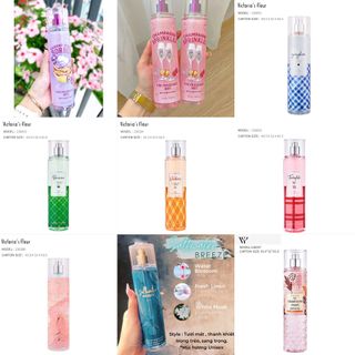 XỊT THƠM BODY MIST Victoria Fleur 236ml Victoria's Fleur SWEET SUMMER, 24K COCONUT, CONFETTI POP, VANILLE, ROSE, CERISIER, THE BLANC, YUZU, BEACH COCONUT, PASSIONFRUIT BANANA FLOWER, TROPICAL VANILLA CHERIMOYA, PINK LILY BAMBOO