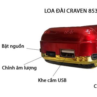 Loa Craven CR-853 Nghe Thẻ Nhớ, USB, Có Đài FM, Loa To, Rõ, Pin Khỏe (3 Pin)