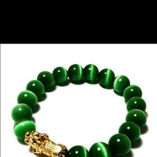 Chuỗi tỳ hưu đá mắt mèo 10ly nha màu xanh lá