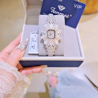 ĐỒNG HỒ NỮ CHÍNH HÃNG FUNMEI F2174 MẶT VUÔNG ĐÍNH PHA LÊ  FULLBOX