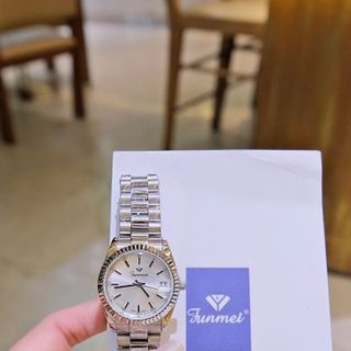 ĐỒNG HỒ NỮ CHÍNH HÃNG FUNMEI F2085 DÂY THÉP BẠC NIỀNG KHÍA FULLBOX TEM HÃNG