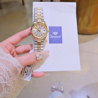 ĐỒNG HỒ NỮ CHÍNH HÃNG FUNMEI F2085 DÂY THÉP DEMI NIỀNG KHÍA FULLBOX TEM HÃNG