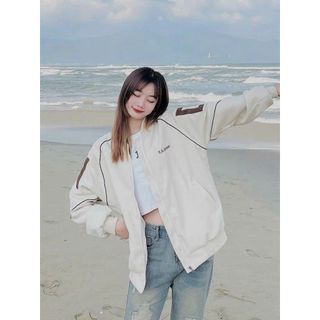 Áo khoác bomber chất da lộn 2 lớp, lót dù bên trong, logo thêu