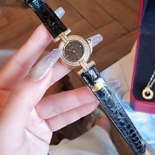 SET ĐỒNG HỒ NỮ SIÊU CẤP CATIOR DÂY DA MẶT MINI VIỀN ĐÁ VÀNG TẶNG KÈM DÂY CHUYỀN
