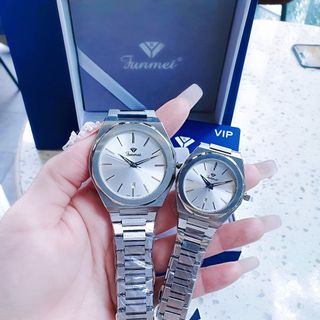 ĐỒNG HỒ CHÍNH HÃNG FUNMEI COUPLE F8035 DÂY THÉP BẠC FULLBOX TEM HÃNG