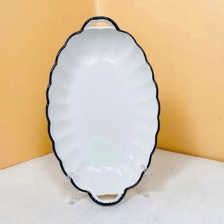 SET 5 ĐĨA SỨ XOĂI TRẮNG VIỀN ĐEN CAO CẤP