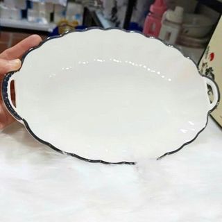 SET 5 ĐĨA SỨ XOĂI TRẮNG VIỀN ĐEN CAO CẤP