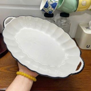 SET 5 ĐĨA SỨ XOĂI TRẮNG VIỀN ĐEN CAO CẤP