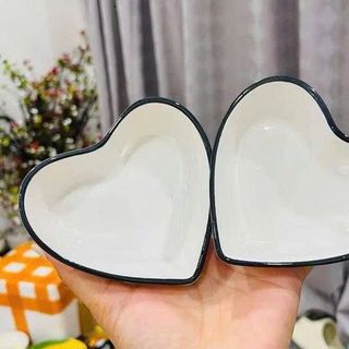 SET 10 CHÉN SỨ VIỀN ĐEN HÌNH TRÁI TIM CHÉN CHẤM