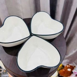 SET 10 CHÉN SỨ VIỀN ĐEN HÌNH TRÁI TIM CHÉN CHẤM