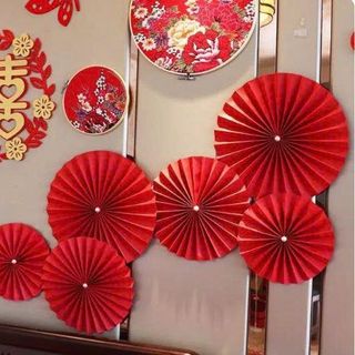 SET 6 QUẠT ĐỎ DECOR TRANG TRÍ TẾT