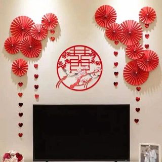 SET 6 QUẠT ĐỎ DECOR TRANG TRÍ TẾT