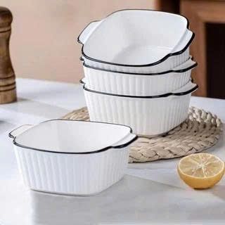 SET 5 THỐ SỨ VUÔNG SÂU LỒNG TAY CẦM SỌC VIỀN ĐEN