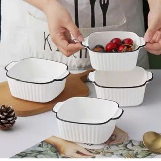 SET 5 THỐ SỨ VUÔNG SÂU LỒNG TAY CẦM SỌC VIỀN ĐEN
