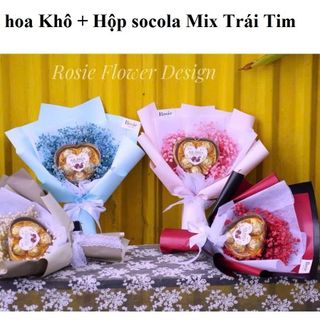 Bó hoa Khô + Hộp socola Mix Trái Tim