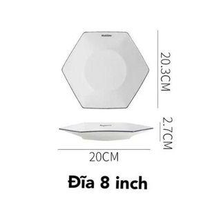 ĐĨA SỨ LỤC GIÁC SỌC VIỀN ĐEN SIZE 8 - 20CM (T50)