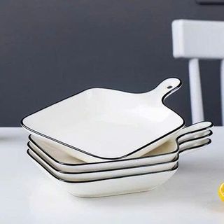 SET 6 ĐĨA SỨ VUÔNG VIỀN ĐEN CÓ TAY CẦM