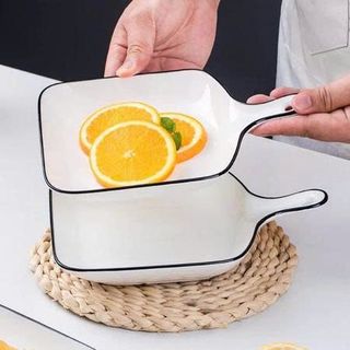 SET 6 ĐĨA SỨ VUÔNG VIỀN ĐEN CÓ TAY CẦM