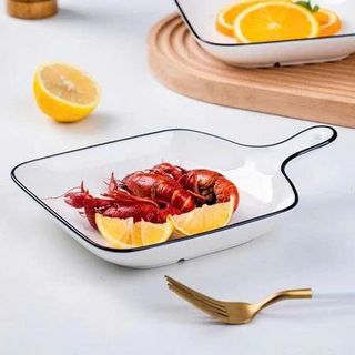 SET 6 ĐĨA SỨ VUÔNG VIỀN ĐEN CÓ TAY CẦM