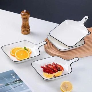 SET 6 ĐĨA SỨ VUÔNG VIỀN ĐEN CÓ TAY CẦM