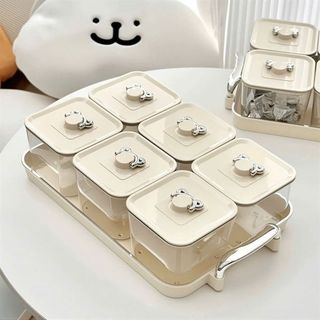 Khay 6 Hũ Mứt Mika Nắp Gấu Kèm Khay ( THÙNG 24C )