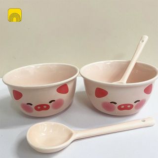 Set 2 Bát Kèm Thìa Lợn Hồng ( THÙNG 48B)