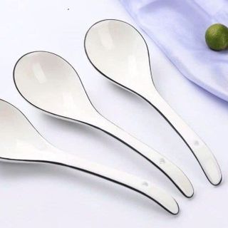 SET 2 MUỖNG SỨ MÚC CANH LỚN VIỀN ĐEN