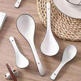 SET 2 MUỖNG SỨ MÚC CANH LỚN VIỀN ĐEN