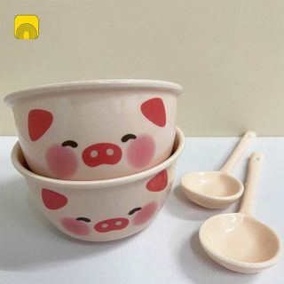 Set 2 Bát Kèm Thìa Lợn Hồng ( THÙNG 48B)