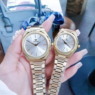 ĐỒNG HỒ CHÍNH HÃNG FUNMEI COUPLE F8035 DÂY THÉP VÀNG FULLBOX TEM HÃNG