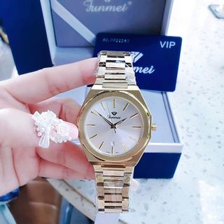 ĐỒNG HỒ CHÍNH HÃNG FUNMEI COUPLE F8035 DÂY THÉP VÀNG FULLBOX TEM HÃNG