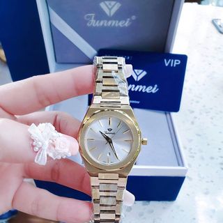 ĐỒNG HỒ CHÍNH HÃNG FUNMEI COUPLE F8035 DÂY THÉP VÀNG FULLBOX TEM HÃNG