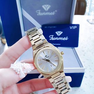 ĐỒNG HỒ CHÍNH HÃNG FUNMEI COUPLE F8035 DÂY THÉP VÀNG FULLBOX TEM HÃNG