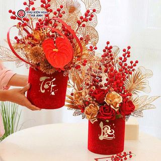 SET 2 TRỤ NHUNG CẮM HOA TUYỆT ĐẸP