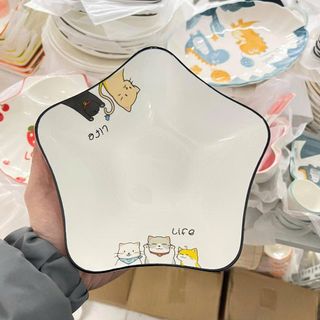 TÔ SỨ NGÔI SAO VIỀN ĐEN HOẠ TIẾT HÌNH MÈO