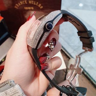 ĐỒNG HỒ NAM SIÊU CẤP PRANCK MULER DÂY CS BỌC DA ĐEN MÁY CƠ MẶT ĐÍNH ĐÁ SWAROSKI