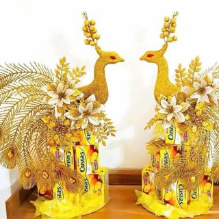 Set công trang trí tết, trang trí giỏ quà công vàng