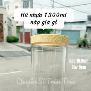 Hũ nhựa 1300ml nắp giả gỗ
