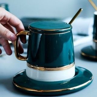 Cốc Sứ Nắp Sứ CC KALANDI Xanh Trắng RẺ (THÙNG 32B)