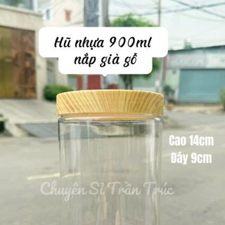 Hũ nhựa 900ml nắp giả gỗ