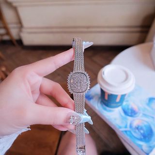 ĐỒNG HỒ NỮ CHÍNH HÃNG FUNMEI FL109 DÂY THÉP LƯỚI MĂT VUÔNG ĐÍNH ĐÁ MỞ NẮP FULLBOX