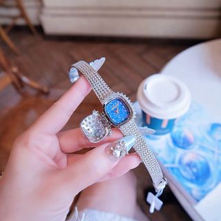 ĐỒNG HỒ NỮ CHÍNH HÃNG FUNMEI FL109 DÂY THÉP LƯỚI MĂT VUÔNG ĐÍNH ĐÁ MỞ NẮP FULLBOX