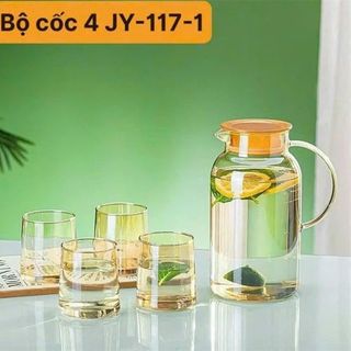 Bộ Bình 4 Cốc Thủy Tinh Vàng JY-117-1( THÙNG 12B )