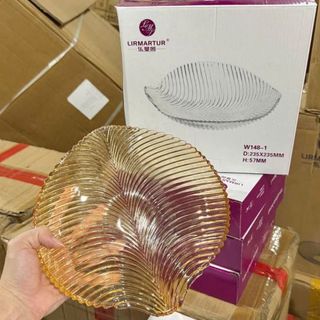 ĐĨA THỦY TINH CHIẾC LÁ VÀNG W148-1 (T18)