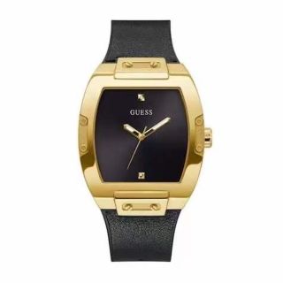 ĐỒNG HỒ NAM CAO CẤP GUECC DÂY DA ĐEN MẶT TRƠN NIỀNG THÉP VÀNG FULLBOX